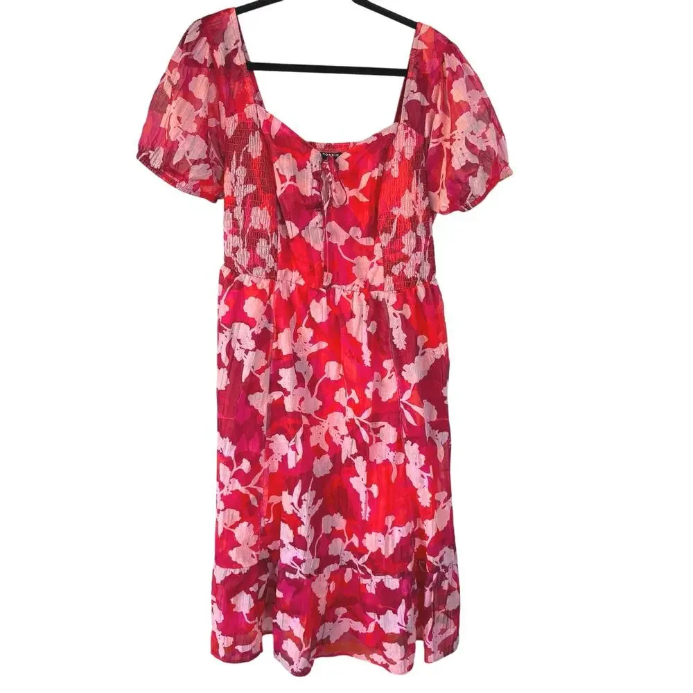 Torrid Milkmaid Maxi Dress Colorful Smocked Sundress Red Floral Vacation 2X